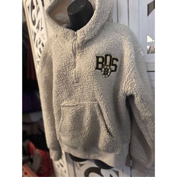 Boston Bruins WEAR by Erin Andrews Women's Sherpa Quarter-Zip Hoodie - Cream xl - Picture 5 of 7